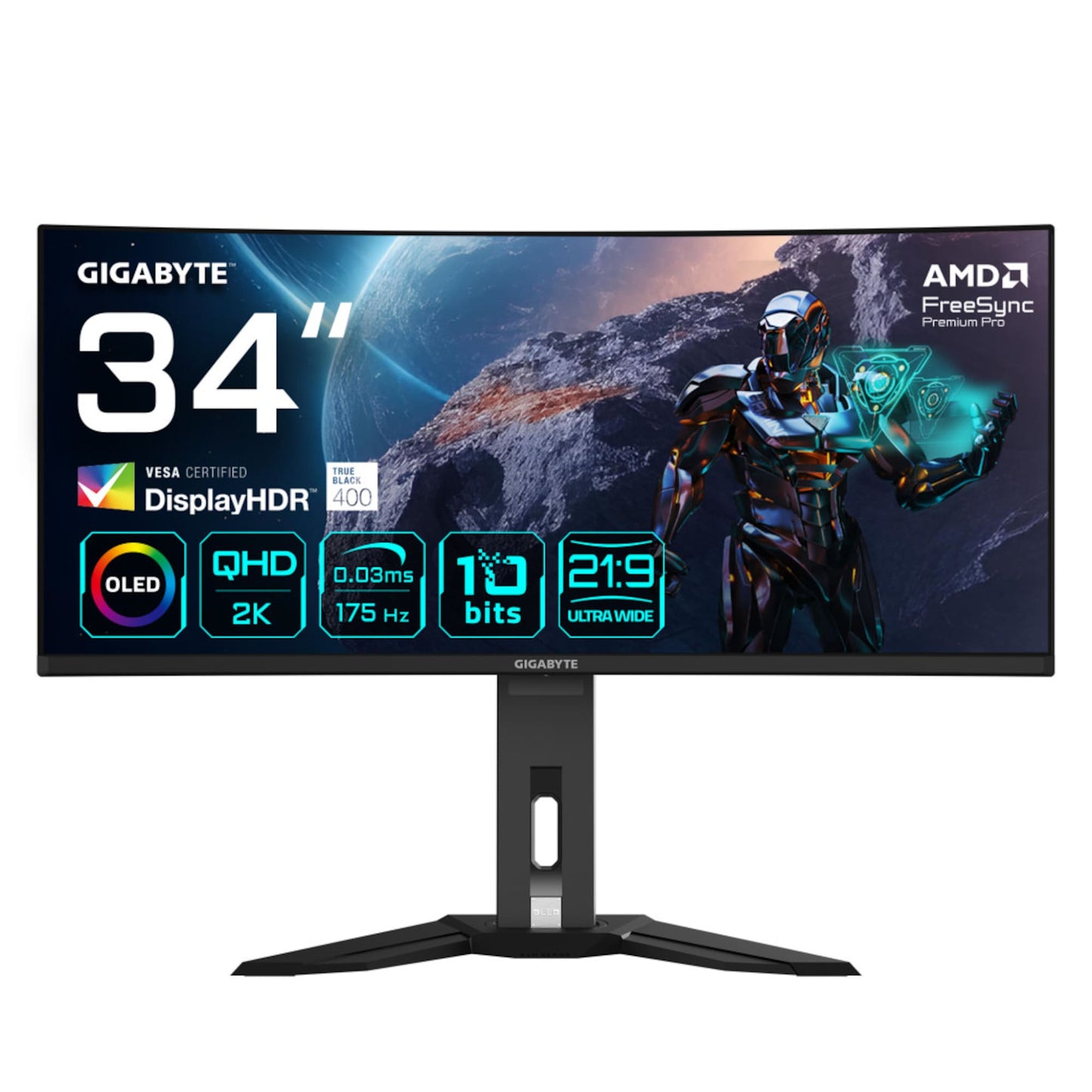 GigaByte - MO34WQC , schwarz, WQHD, Curved, QD-OLED, USB-C, 175Hz Panel) - Monitor