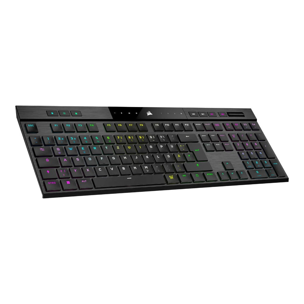 Corsair K100 RGB AIR - Verkabelt & Kabellos - USB + RF Wireless + Bluetooth - Mechanischer Switch - QWERTZ - RGB - LED - Schwarz - Tastatur