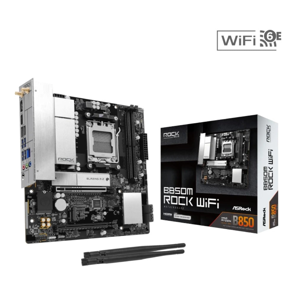 ASRock B850M Rock WiFi AM5 mATX HDMI/DP DDR5 - AMD Sockel AM5 (Ryzen Zen4) - Micro/Mini/Flex - ATX - Mainboard
