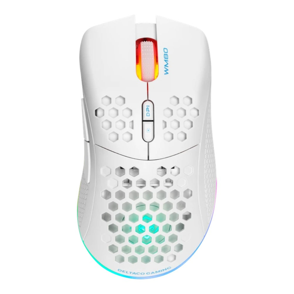 Deltaco GAM - 120 - W - rechts - Laser - RF Wireless + USB Type - C - 6400 DPI - Weiß - Maus