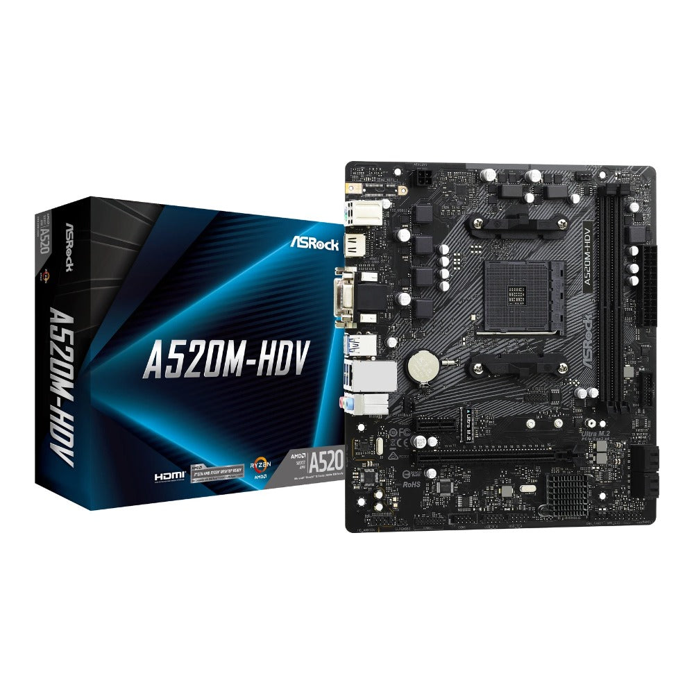 ASRock A520M - HDV - AMD - Sockel AM4 - AMD Ryzen 3000 Series - DDR4 - SDRAM - 64 GB - DIMM - Mainboard