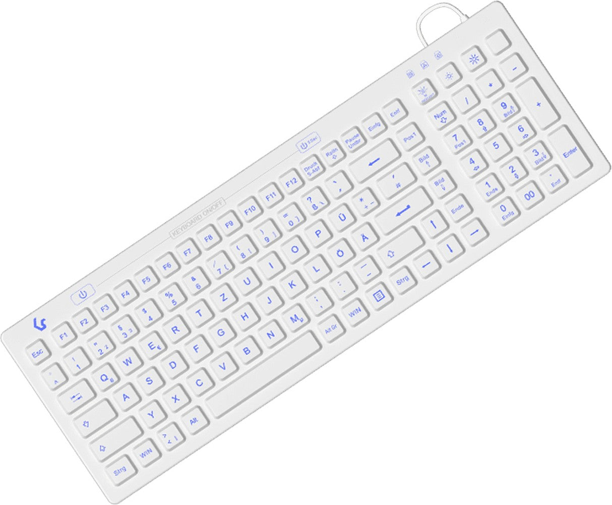 KeySonic KSK - 6031INEL - Wh (DE) - Kompakt Hygienetastatur - Industrietastatur - USB - Beleuchtung - weiß - Volle Größe (100%) - Kabelgebunden - USB - QWERTZ - Weiß - Tastatur