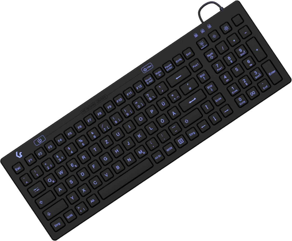 KeySonic KSK - 6031INEL - B (DE) - Kompakt Hygienetastatur - Industrietastatur - USB - Beleuchtung - schwarz - Volle Größe (100%) - Kabelgebunden - USB - QWERTZ - Schwarz - Tastatur