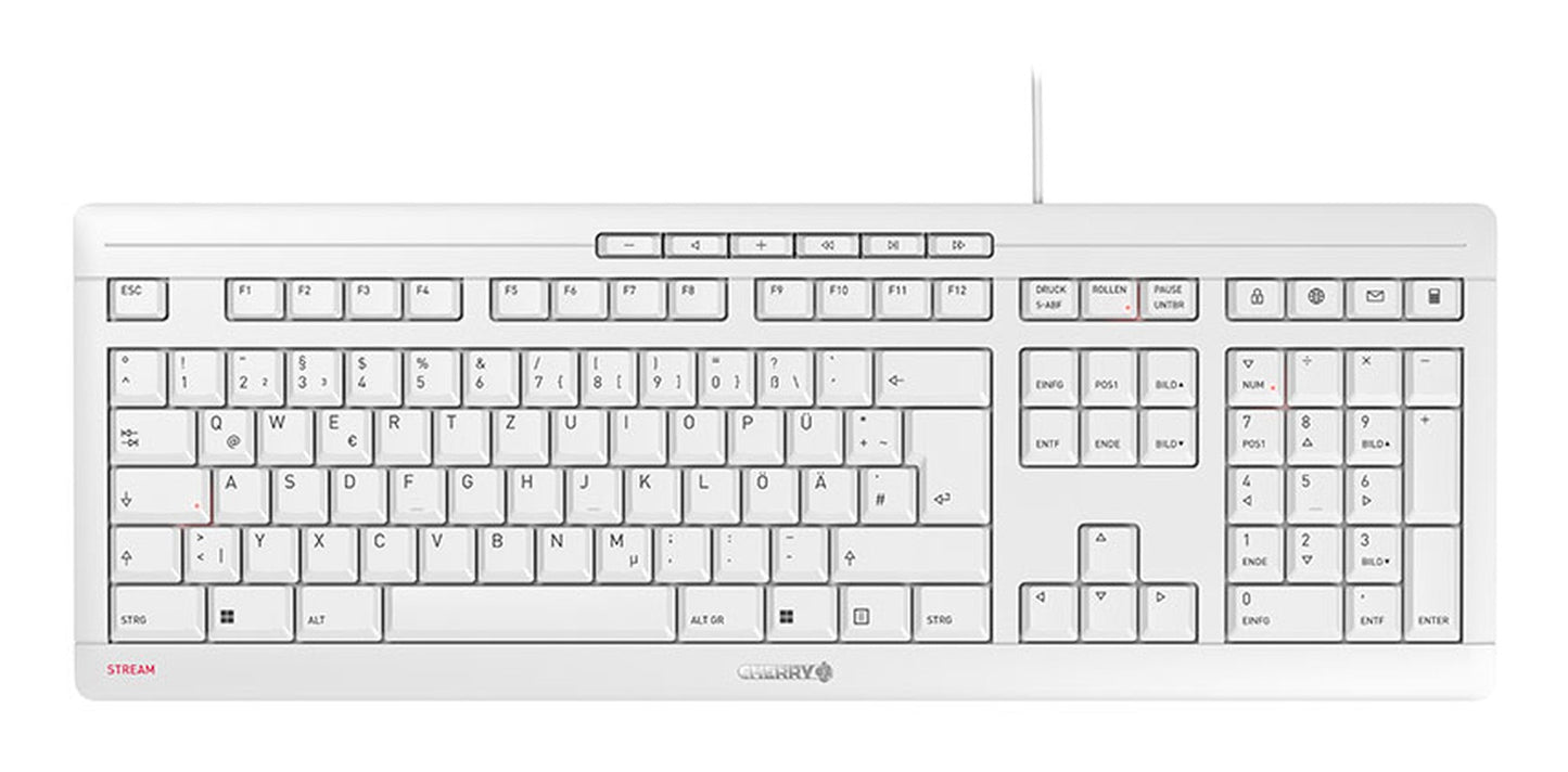 Cherry STREAM KEYBOARD - Kabelgebundene Tastatur - hellgrau - USB (QWERTZ - DE) - Volle Größe (100%) - Kabelgebunden - USB - Mechanischer Switch - QWERTZ - Weiß - Tastatur