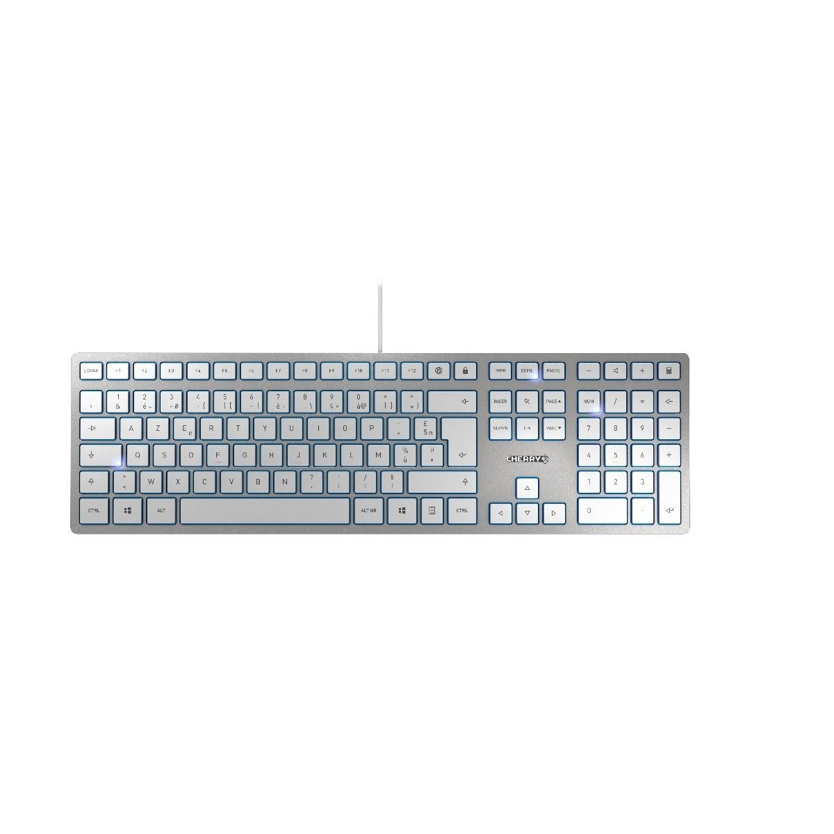 Cherry KC 6000 Slim - Volle Größe (100%) - Kabelgebunden - USB - Mechanischer Switch - AZERTY - Silber - Weiß - Tastatur