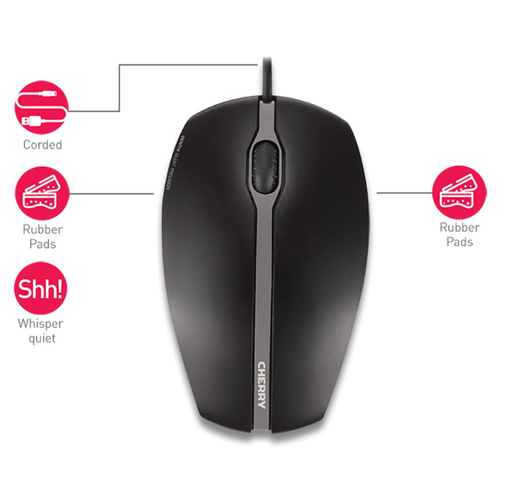 Cherry GENTIX SILENT Kabelgebundene Maus - Schwarz - USB - Beidhändig - Optisch - USB Typ - A - 1000 DPI - Schwarz - Maus