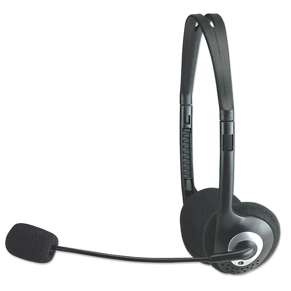 Manhattan Stereoheadset - Federleichtes Design - integriertes Mikrofon - Lautstärkeregler im Kabel integriert - Kabelgebunden - 20 - 20000 Hz - Anrufe/Musik - 75 g - Kopfhörer - Schwarz - Silber - Headset