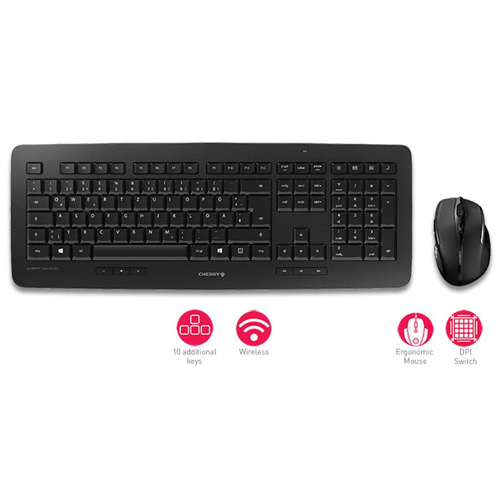 Cherry DW 5100 - Volle Größe (100%) - Kabellos - RF Wireless - Schwarz - Maus enthalten - Tastatur