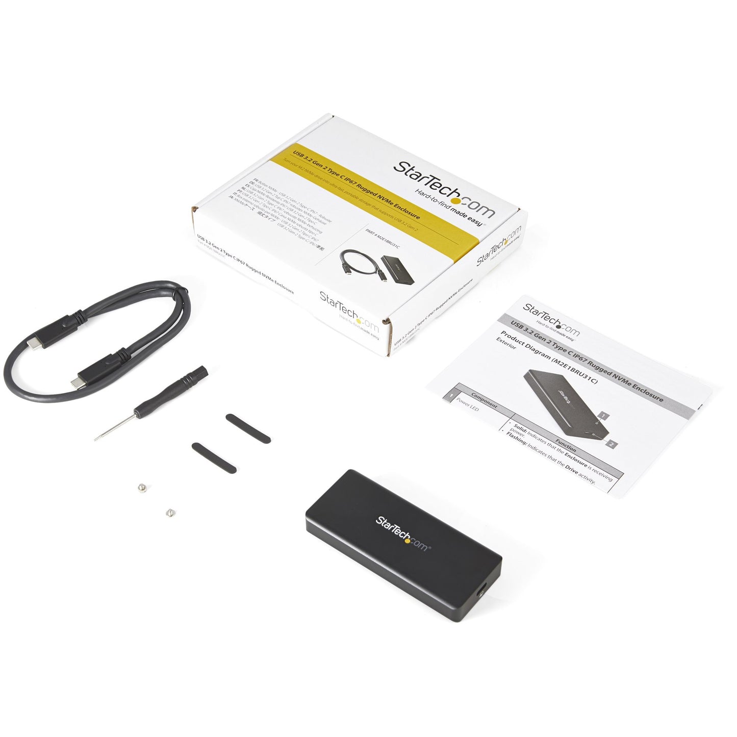 StarTech.com USB - C 10 Gbit/s M.2 NVMe PCIe SSD - Robustes externes Aluminium M.2 PCIe M - Key IP67 - Bewertung - 1 GB/s Read/Write - Unterstützt 2230/2242/2260/2280 - TB3 kompatibel - Mac/PC - SSD - M.2 - PCI Express 3.0 - 10 Gbit/s - USB Ansc - Gehäuse