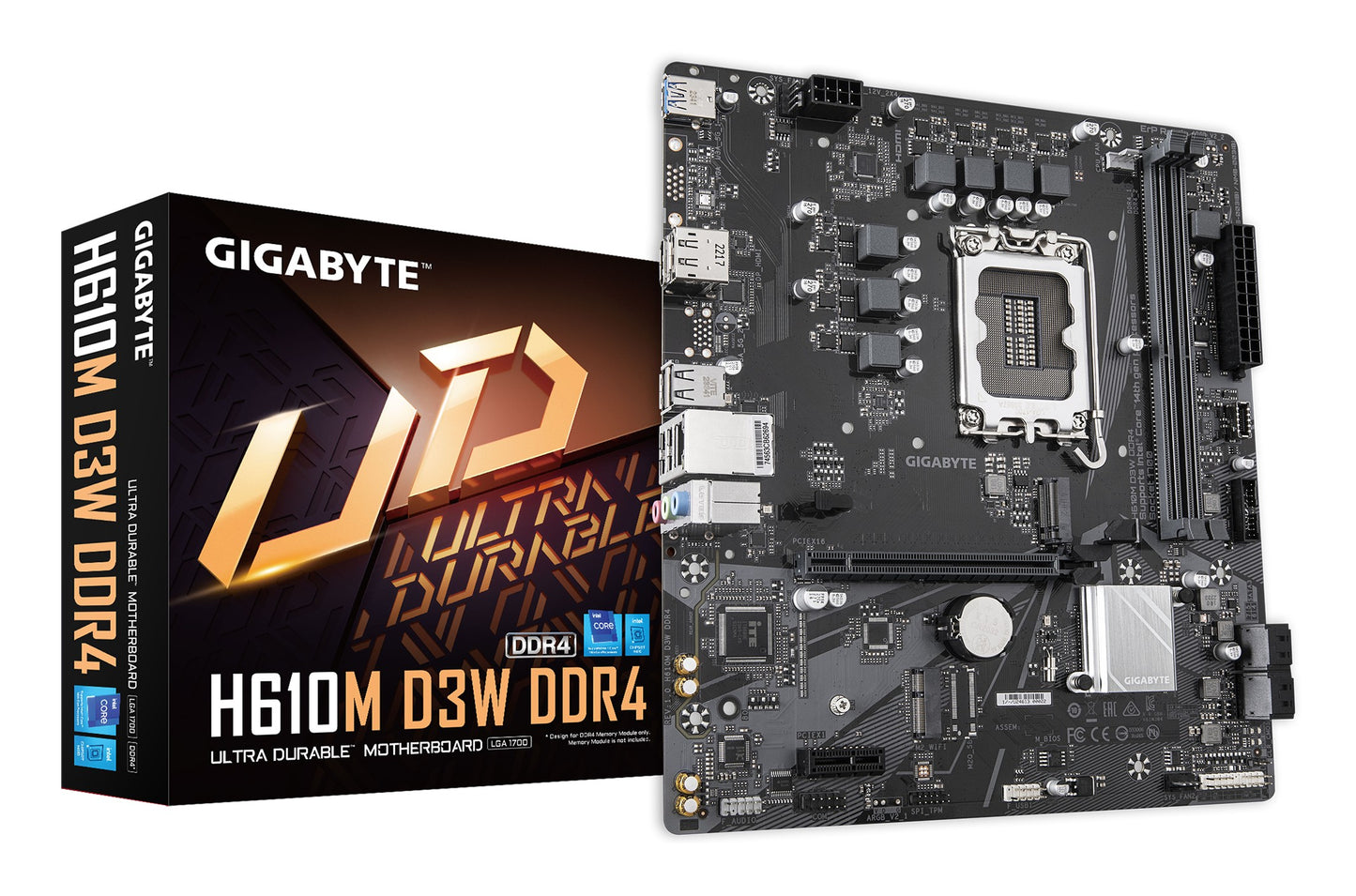 Gigabyte H610M D3W DDR4 Mainboard - Unterstützt 14. Gen. Intel Core CPUs, 5+1+1 Phasen VRM, bis zu 3200 MHz DDR4, 1xPCIe 3.0 M.2, 1 GbE LAN, USB 3.2 Gen 1, Intel, LGA 1700, Intel® Celeron®, Intel Core i3 12th Gen, Intel Core i3 13th Gen, Intel - Mainboard