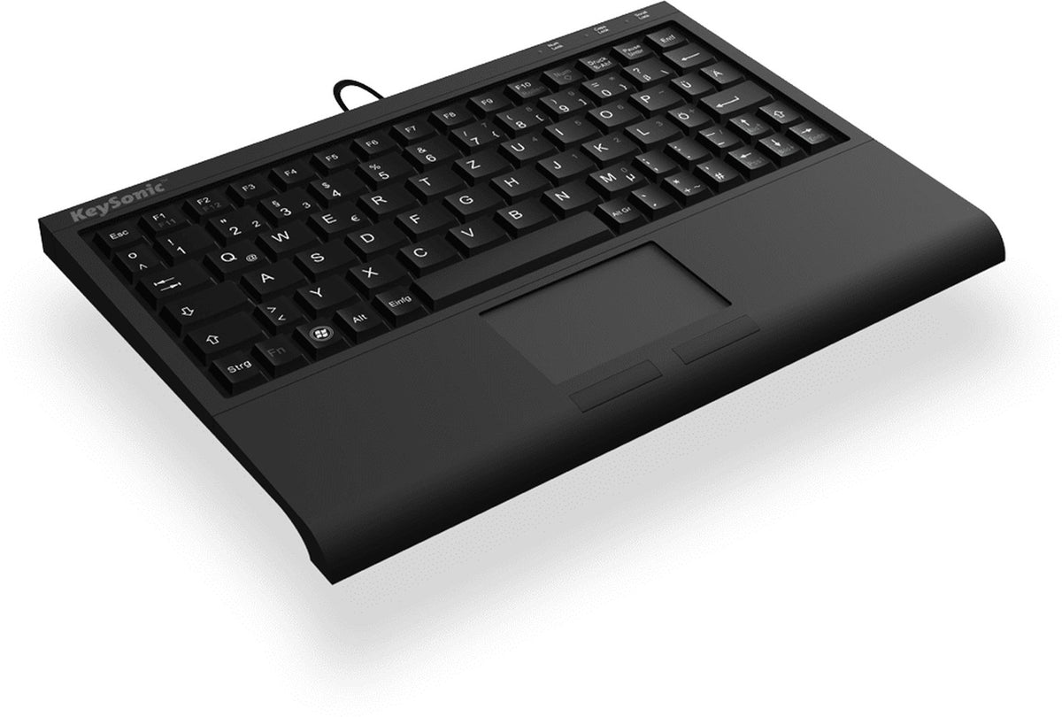 KeySonic ACK - 3410 (DE) Super - Mini Tastatur - Smart - Touchpad - USB - schwarz - Mini - Kabelgebunden - USB - Membran Key Switch - QWERTZ - Schwarz - Tastatur