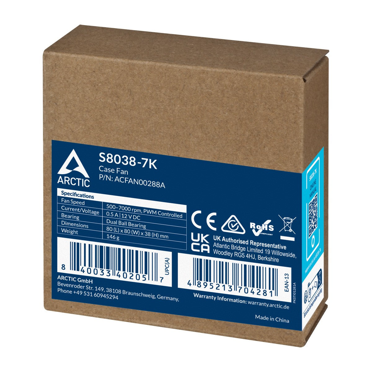 Arctic S8038 - 7K - 80 mm Server - Ventilator - 8 cm - 70 cfm - 118,93 m³/h - Schwarz - Kühler