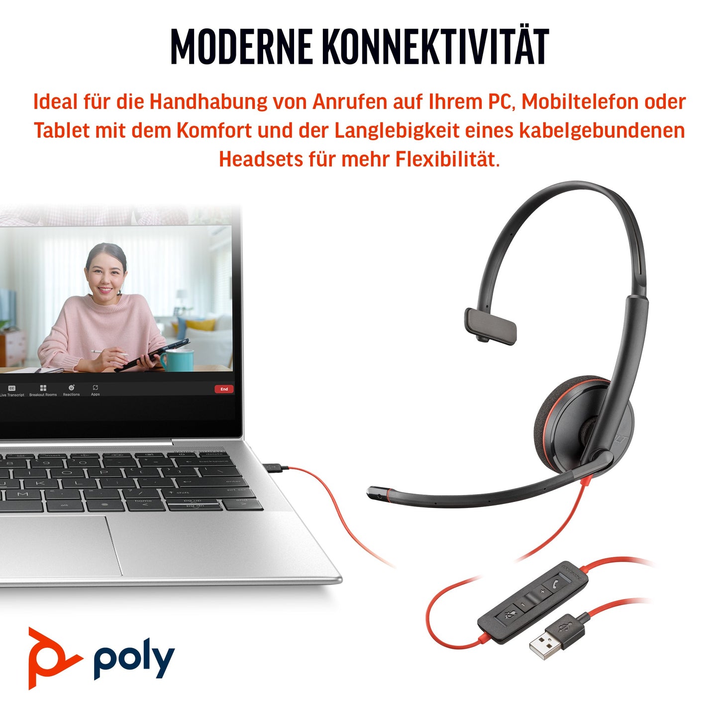 Poly HP Poly Blackwire 3210 Monaurales USB - C + USB - C/A - Adapter - Kabelgebunden - Büro/Callcenter - 64 g - Kopfhörer - Schwarz - Headset