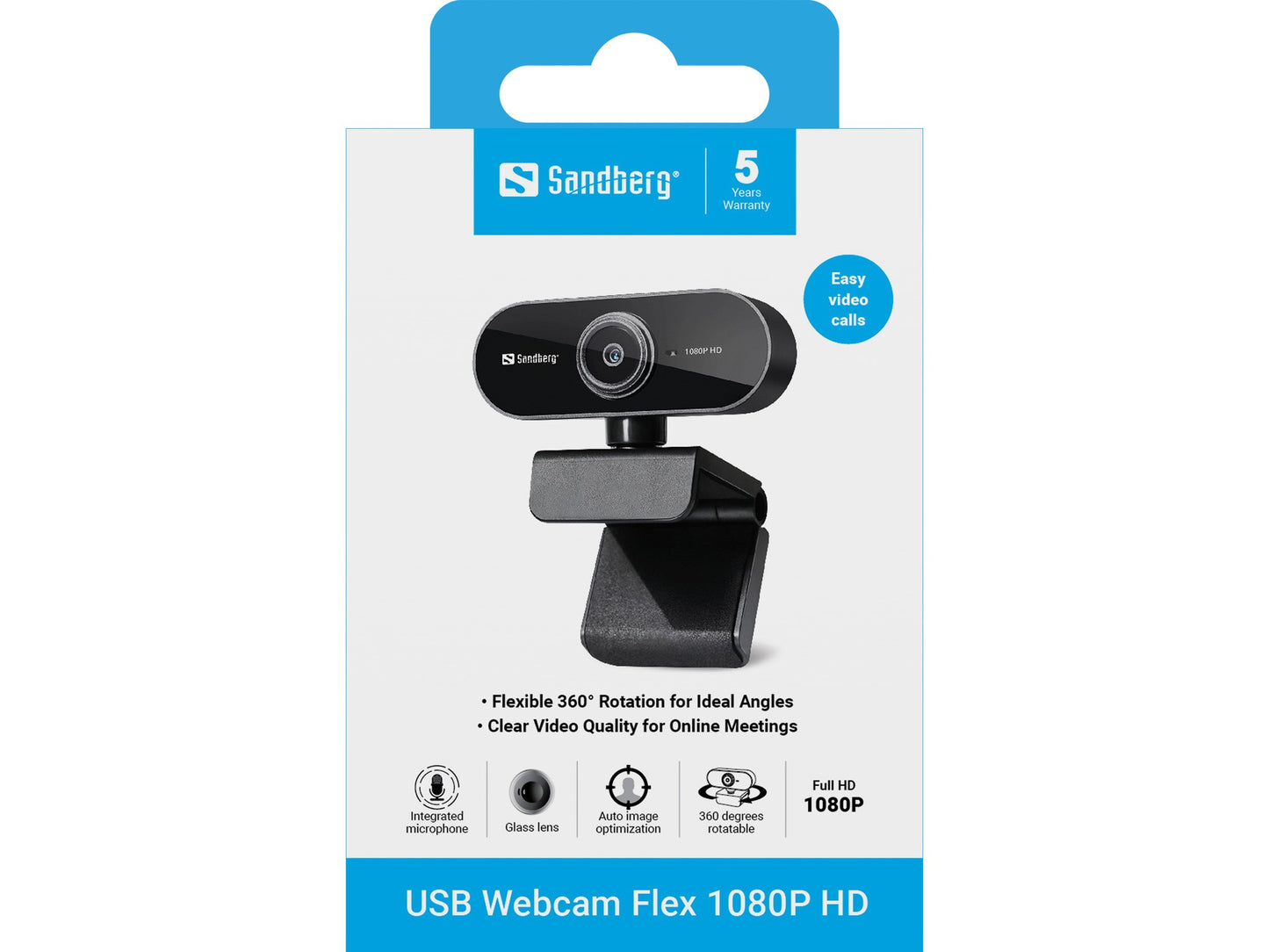 SANDBERG USB Webcam Flex 1080P HD - 2 MP - 1920 x 1080 Pixel - Full HD - 30 fps - USB - Schwarz - Webcam