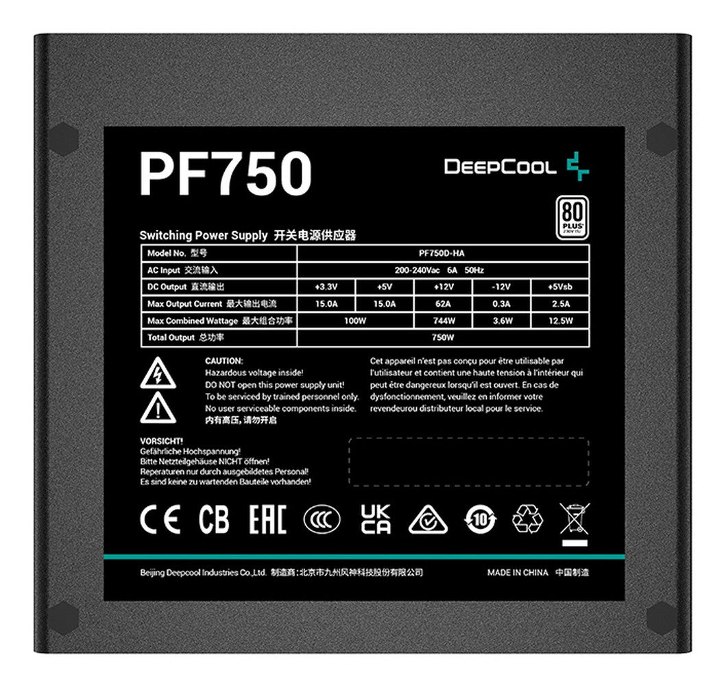 Deepcool PF750 - 750 W - 230 V - 85% - Überlastung - Überspannung - Kurzschluß - Unterspannung - 20+4 pin ATX - 55 cm - Netzteil