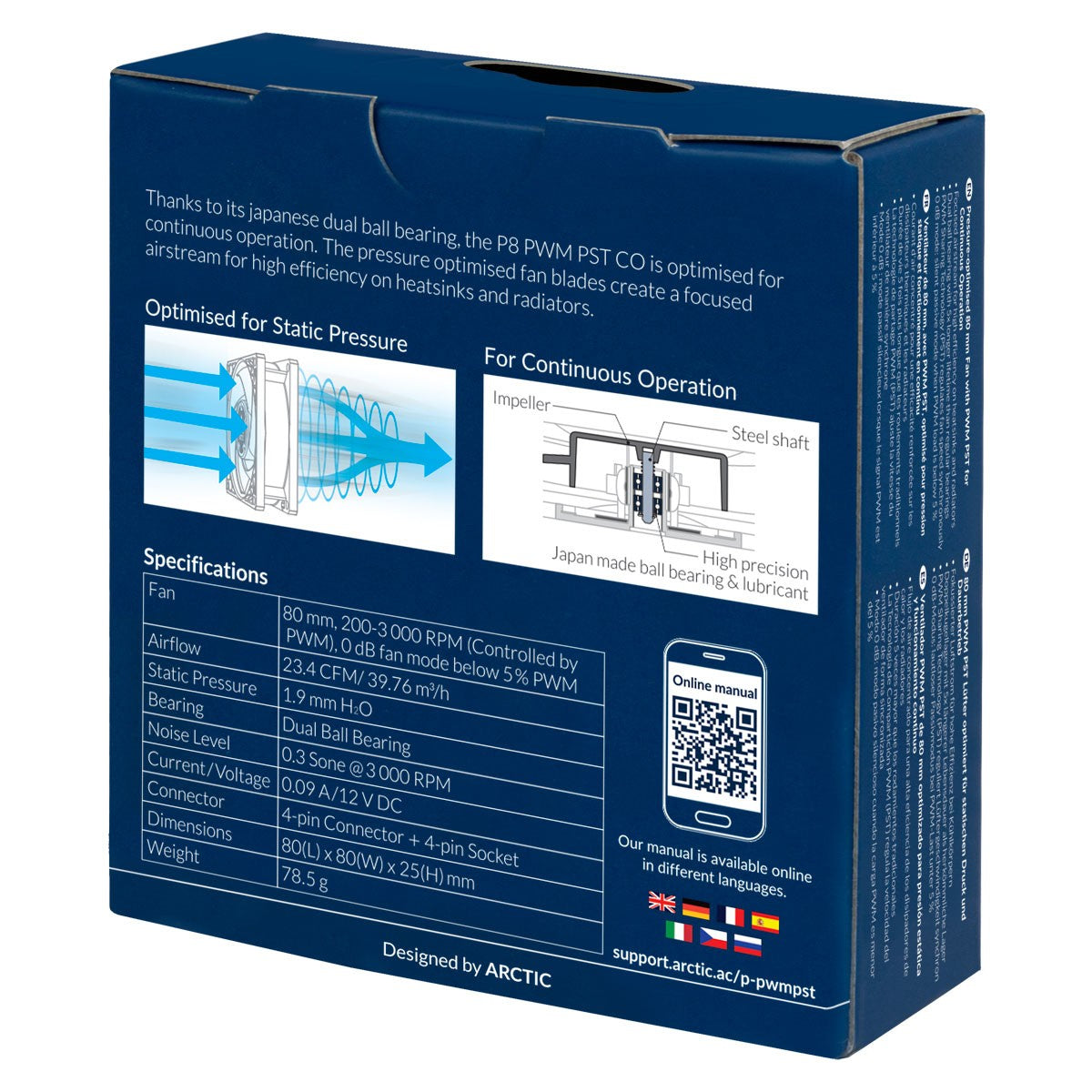 Arctic P8 PWM PST CO - Ventilator - 8 cm - 3000 RPM - 0,3 Sone - 23,4 cfm - 40,3 m³/h - Kühler