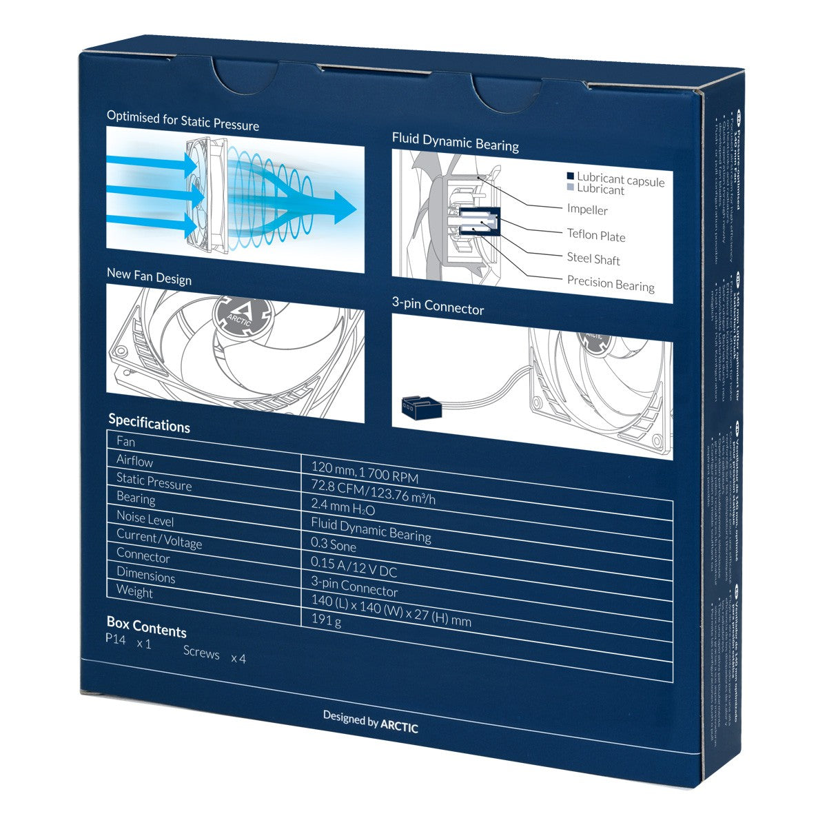 Arctic P14 – 140 mm Lüfter optimiert für statischen Druck - Ventilator - 14 cm - 1700 RPM - 24,5 dB - 72,8 cfm - 123,76 m³/h - Kühler
