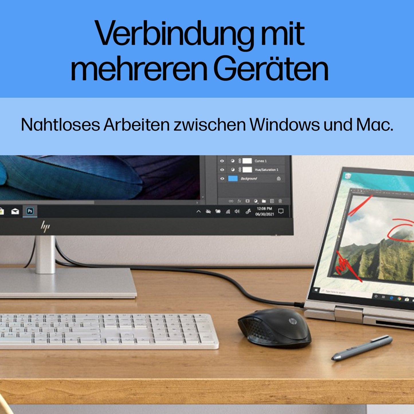 HP 430 Wireless für mehrere Geräte - Beidhändig - Optisch - RF Wireless + Bluetooth - 1200 DPI - Schwarz - Maus