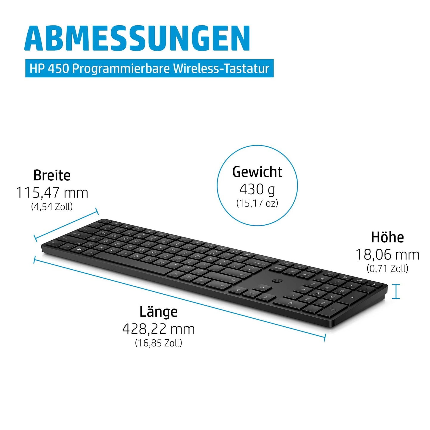 HP Tastatur 450 Kabellos Programmierbar Schwarz - 20 Tasten - Tastatur