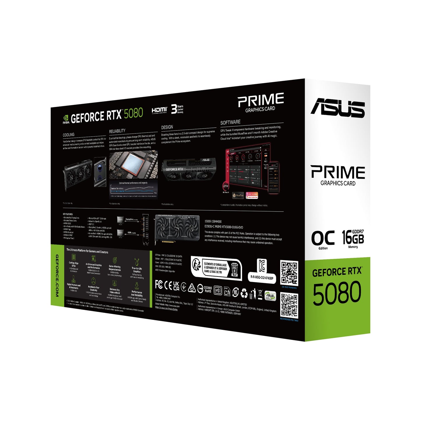 ASUS Prime GeForce RTX 5080 EVO OC Edition GDDR7 Graphics Card PCIe 5.0 HDMI DP 2 - PCI - Grafikkarte