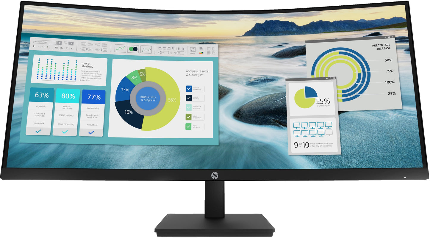 HP P34hcG4 WQHD - USB - C mit Wölbung - 86,4 cm (34") - 3440 x 1440 Pixel - Wide Quad HD - LCD - 5 ms - Schwarz - Monitor
