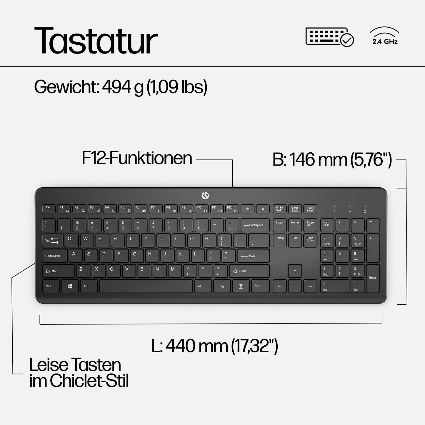 HP 230 Wireless Tastatur Maus Set - 1.600 dpi - Tastatur