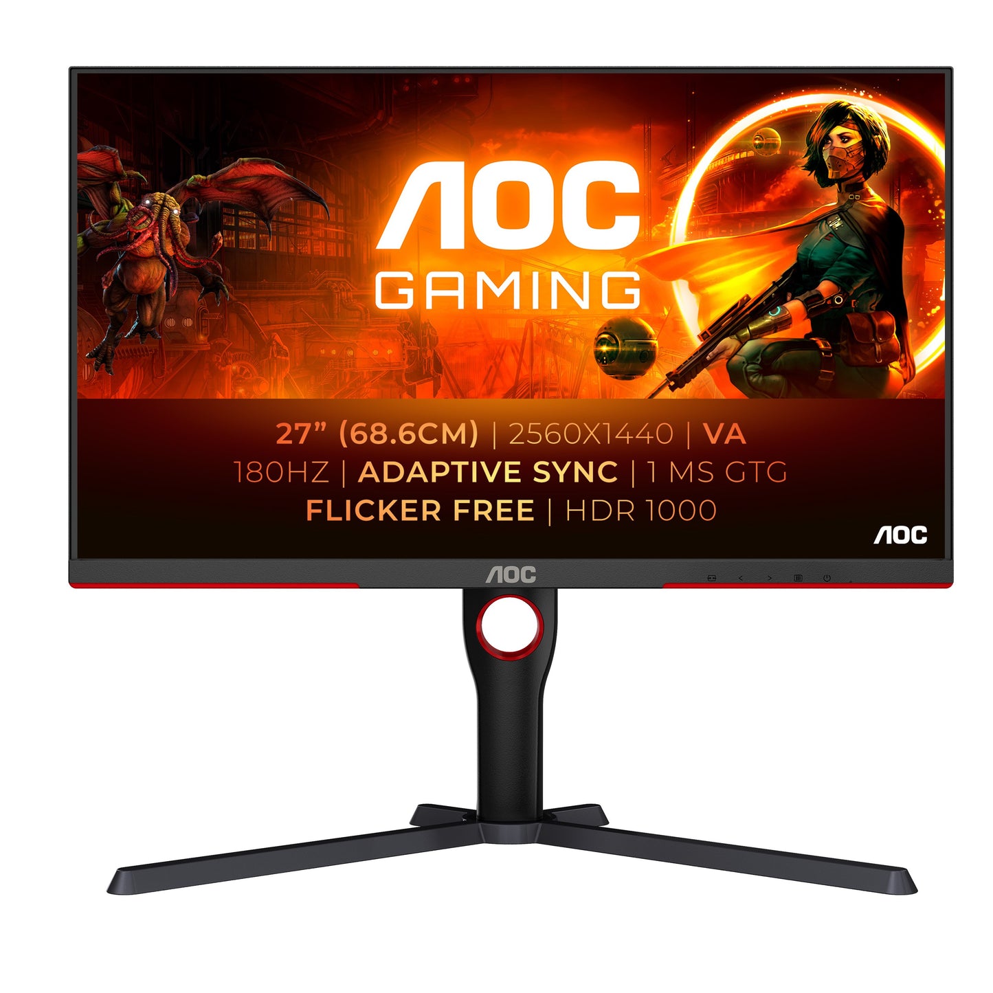 AOC G3 Q27G3XMN/BK - 68,6 cm (27") - 2560 x 1440 Pixel - 2K Ultra HD - LED - 1 ms - Schwarz - Rot - Monitor
