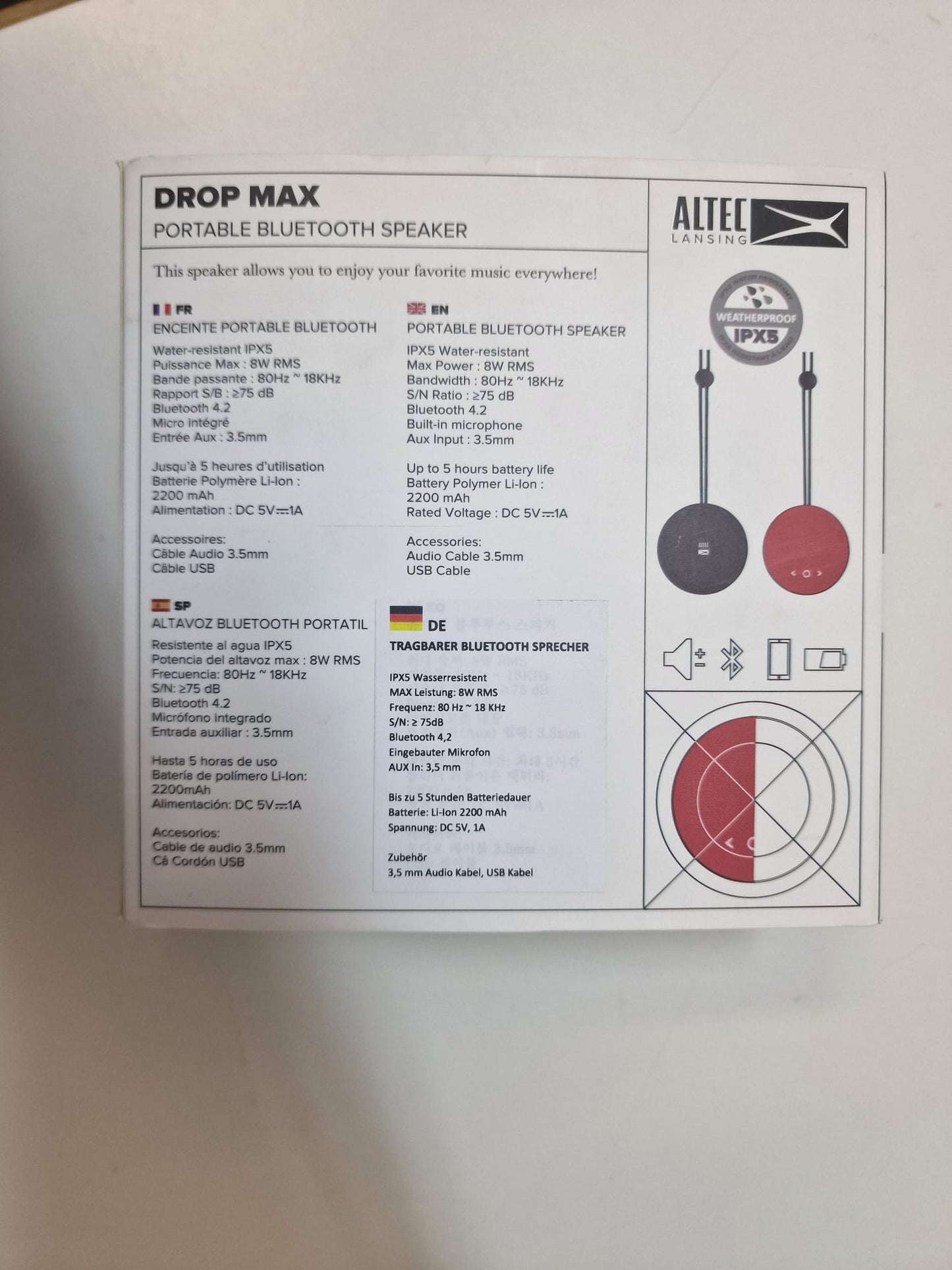 Altec Lansing Lautsprecher DROP MAX *rot* Bluetooth