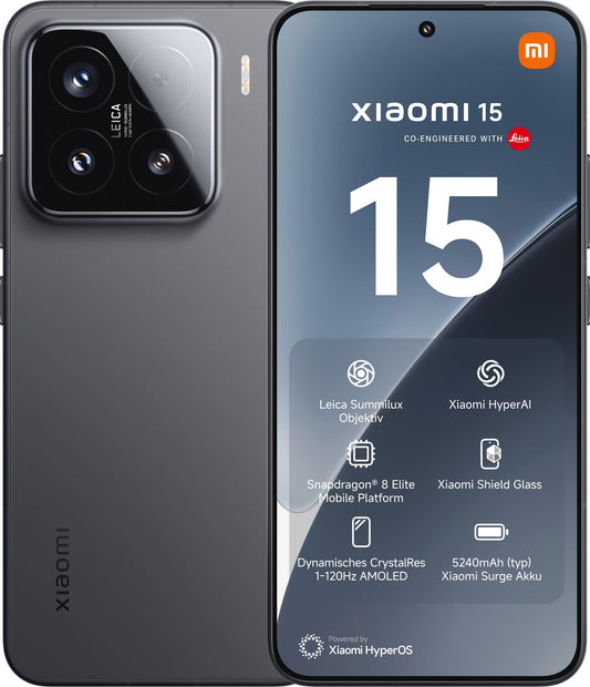 Xiaomi 15 Black HyperOS - 256 GB - Mobiltelefon