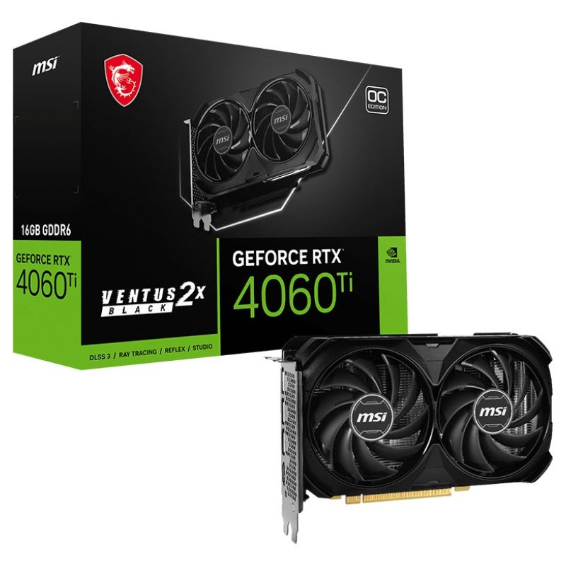 MSI - GeForce RTX 4060 Ti VENTUS 2X BLACK 16G OC, Grafikkarte