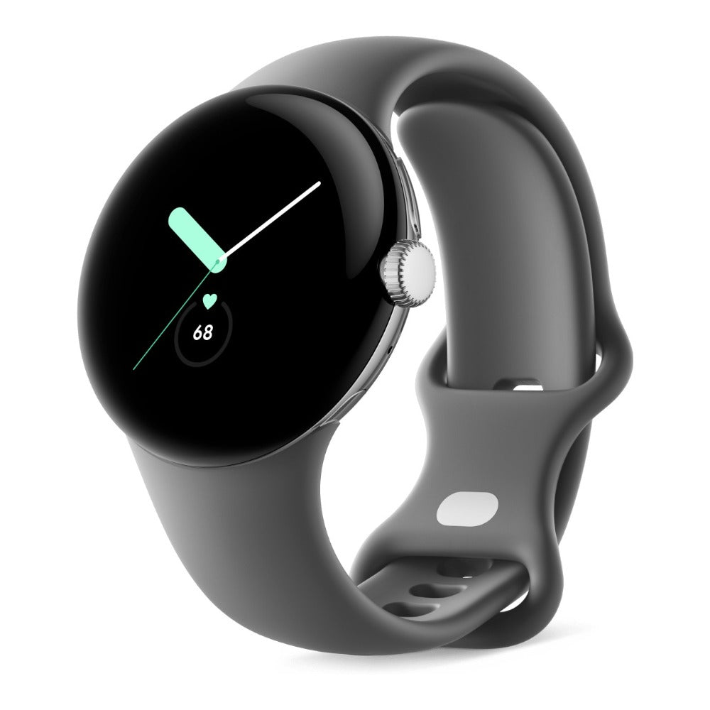 Google Pixel Watch (LTE) Polished Silver mit Sportarmband Charcoal