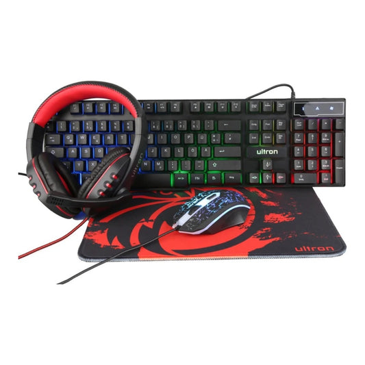 Ultron HAWK Gaming Set - Volle Größe (100%) - QWERTZ - LED - Schwarz - Rot - Weiß - Maus enthalten - Tastatur