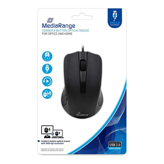 MEDIARANGE MROS210 - rechts - Optisch - USB Typ - A - 1000 DPI - Schwarz - Maus
