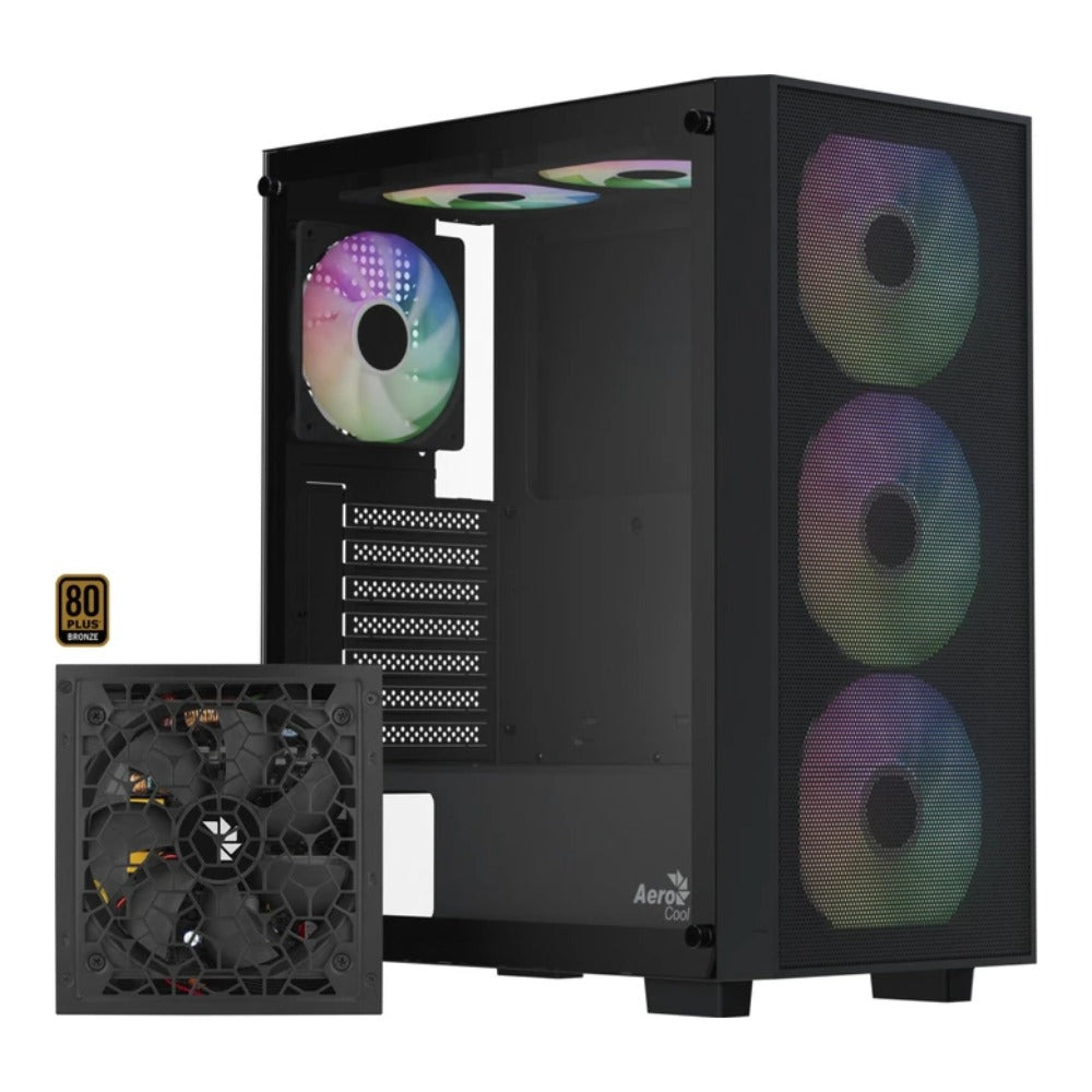AEROCOOL ADVANCED TECHNOLOGIES B509A Flow - G - BK - v1 mit Netzteil Aero 650 schwarz Tempered Glass - Gehäuse