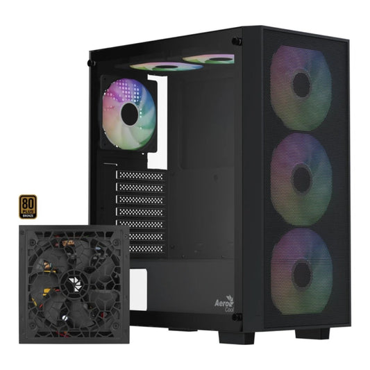 AEROCOOL ADVANCED TECHNOLOGIES B509A Flow - G - BK - v1 mit Netzteil Aero 650 schwarz Tempered Glass - Gehäuse