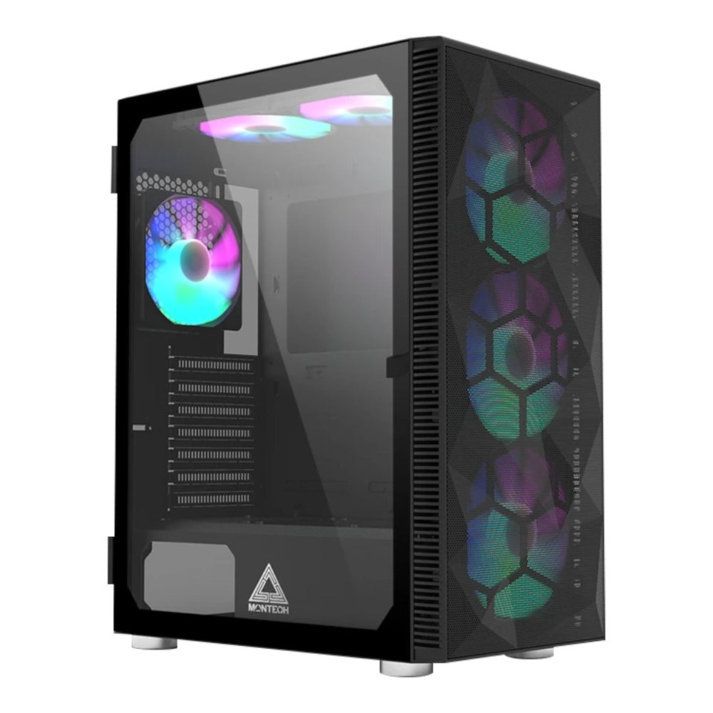 MONTECH X3 Mesh Midi Tower RGB Tempered Glass Black - ATX - Gehäuse