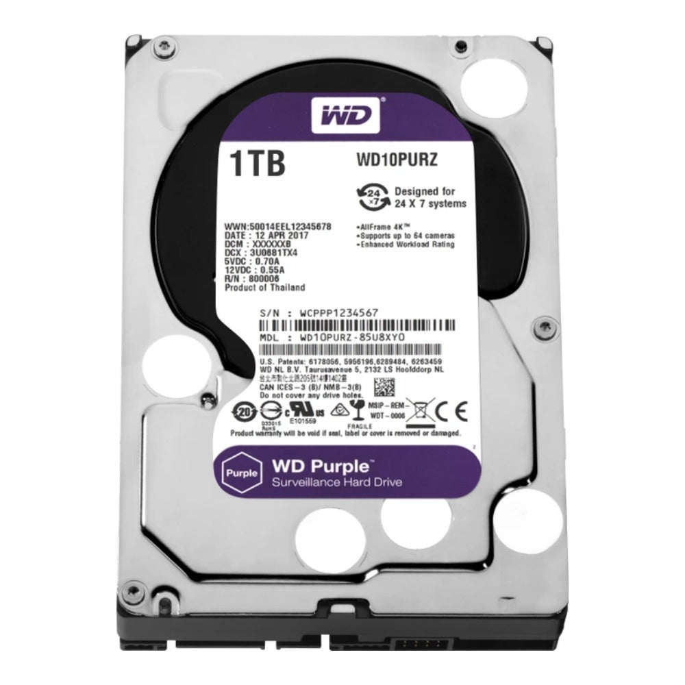 WD Purple Surveillance Hard Drive WD10PURZ 3,5" SATA 1.000 GB - 5.400 rpm 2 ms - Intern - Festplatte