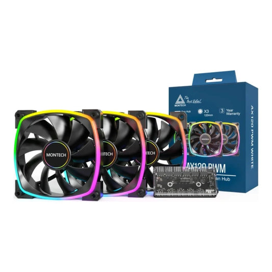 MONTECH AX120 PWM ARGB Lüfter 3er Pack schwarz - 120mm - Gehäuse - 1.600 rpm - Kühler
