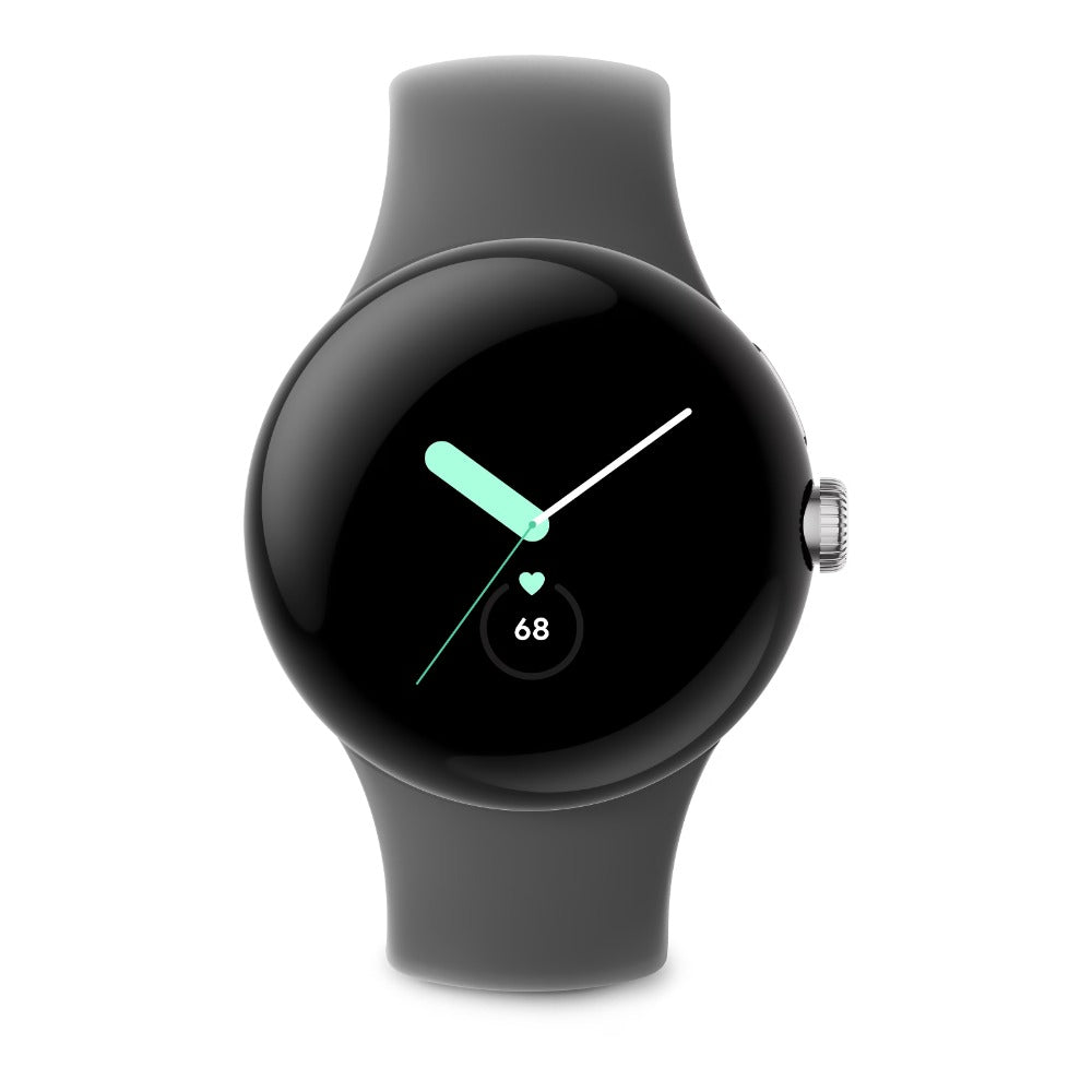 Google Pixel Watch (LTE) Polished Silver mit Sportarmband Charcoal