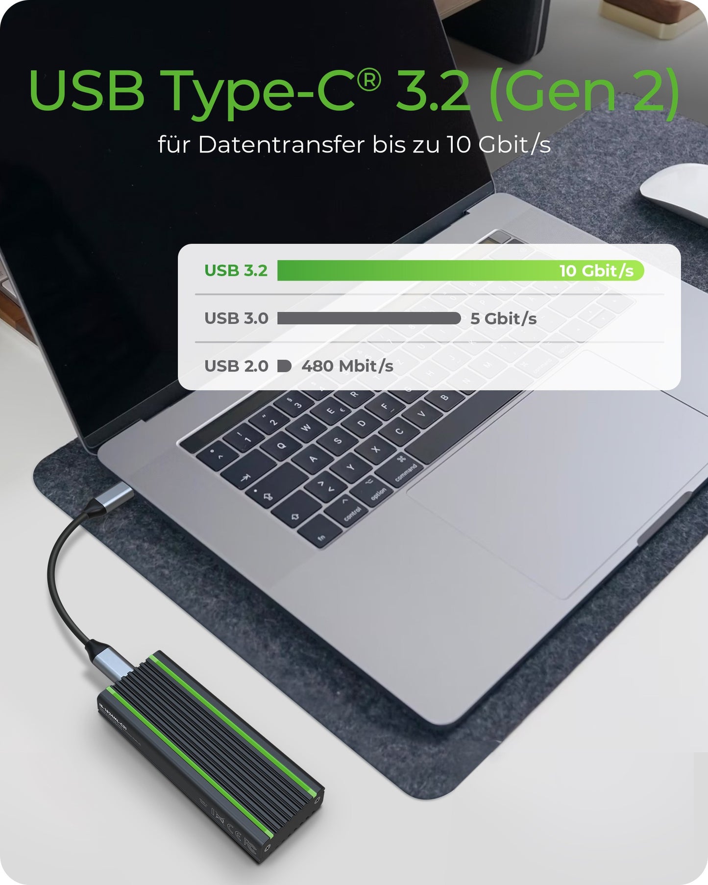 ICY BOX IB - 1824ML - C31 - Type - C® USB 3.2 Gen 2 zu PCIe NVMe M.2 2230/2242/2260/2280 SSD Gehäuse - Beleuchtung mit Farbwechsel - SSD - M.2 - PCI Express 3.0 - 10 Gbit/s - USB Anschluss - Schwarz - Gehäuse