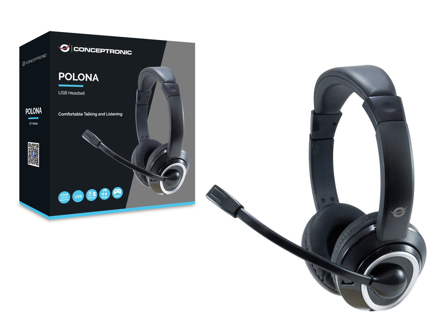 Conceptronic POLONA USB - Kabelgebunden - Anrufe/Musik - 42 - 17000 Hz - 175 g - Kopfhörer - Schwarz - Headset