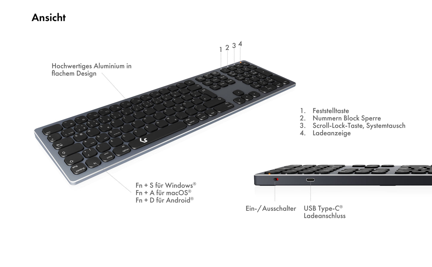 KeySonic KSK - 8023BTRF - volle Größe - Tastatur