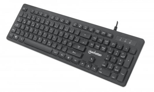 Manhattan Ultraflache USB - Gaming mit LEDs - 12 Multimedia - Funktionstasten - farbige LED - Hintergrundbeleuchtung - schwarz - Volle Größe (100%) - Kabelgebunden - USB - RGB - LED - Schwarz - Tastatur