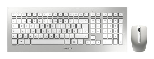 Cherry DW 8000 Kabelloses Desktopset - Weiß/Silber - USB (QWERTZ - DE) - Volle Größe (100%) - Kabellos - RF Wireless - QWERTZ - Silber - Weiß - Maus enthalten - Tastatur