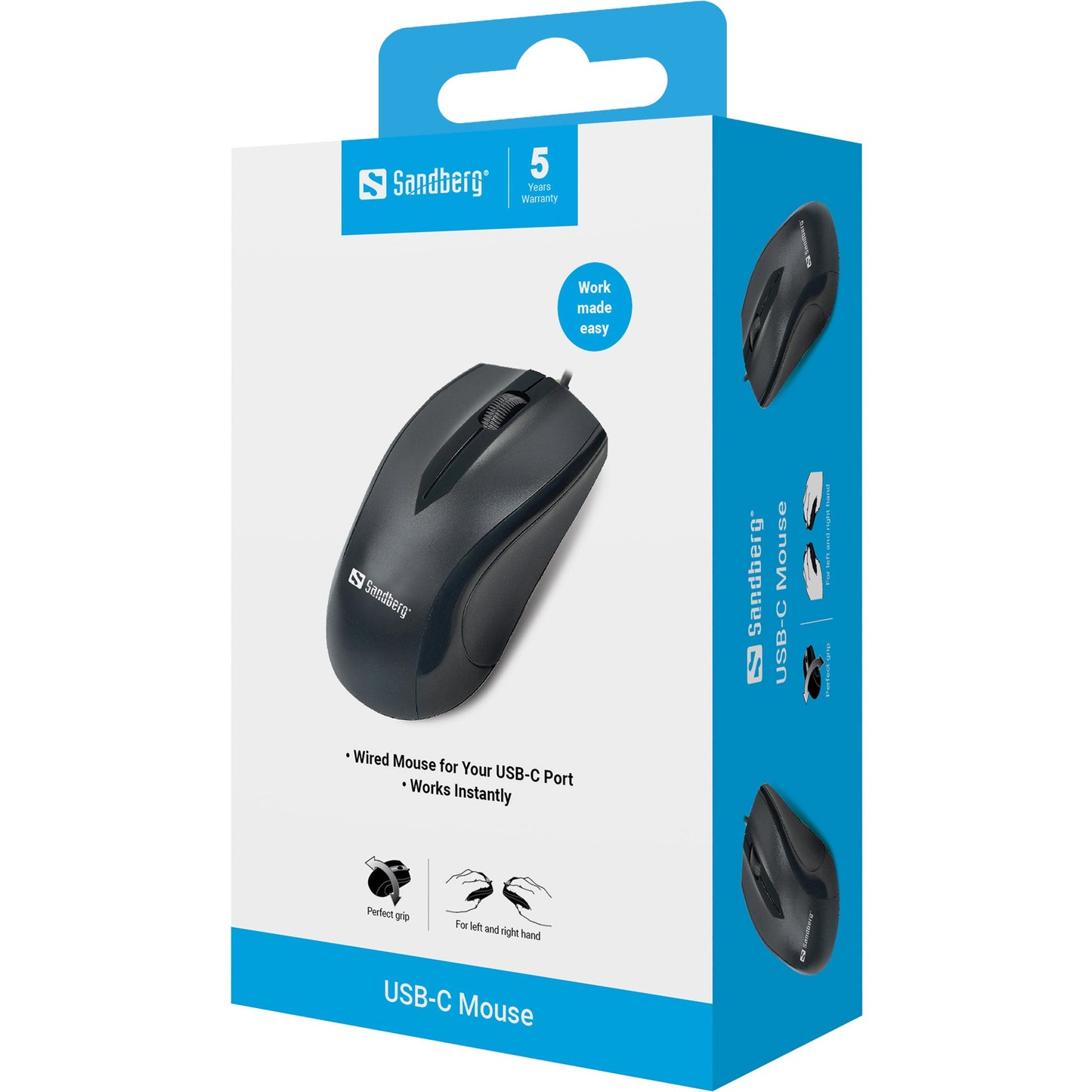 SANDBERG USB - C Mouse - Beidhändig - Optisch - USB Typ - C - 1.200 dpi - Maus