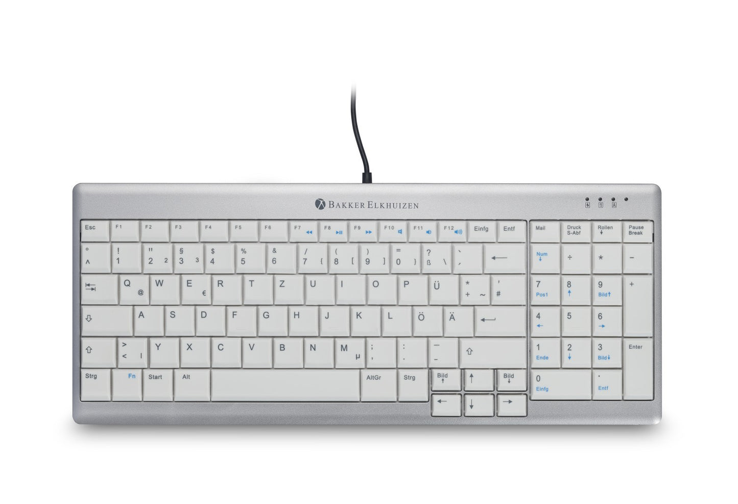 Bakker UltraBoard 960 Standard Compact - Mini - Kabelgebunden - USB - QWERTZ - Silber - Weiß - Tastatur