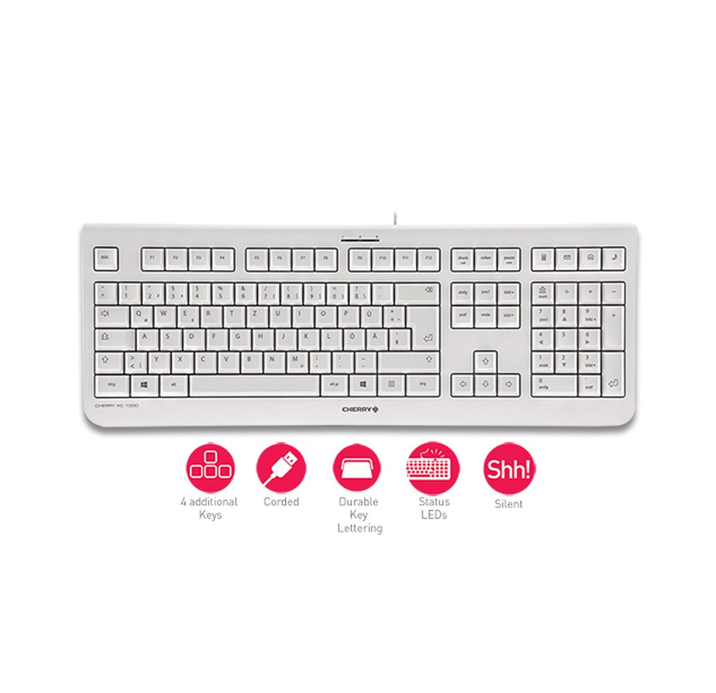 Cherry KC 1000 - Laser - 4 Tasten QWERTZ - Grau, Weiß - Tastatur