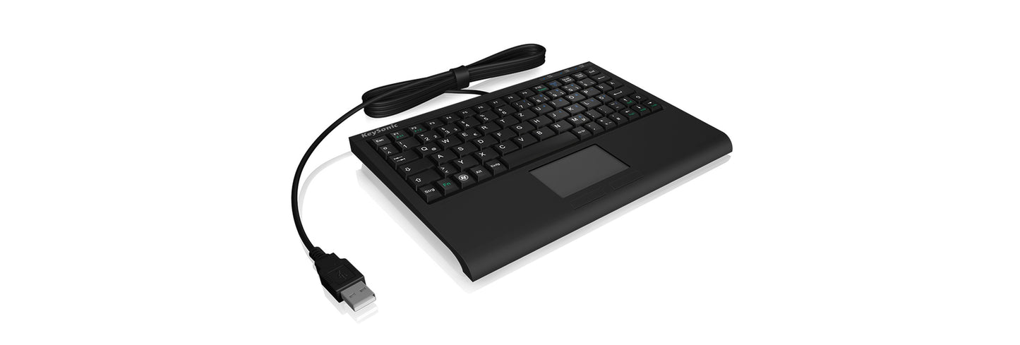 KeySonic ACK - 3410 (DE) Super - Mini Tastatur - Smart - Touchpad - USB - schwarz - Mini - Kabelgebunden - USB - Membran Key Switch - QWERTZ - Schwarz - Tastatur