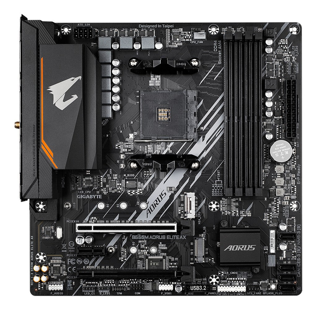 Gigabyte B550M AORUS ELITE AX AM4 Mainboard Sockel (PC) AMD® AM4 Formfaktor (Details) Micro - ATX Mainboard - Chipsatz AMD® - AMD Sockel AM4 (Ryzen) - Mainboard