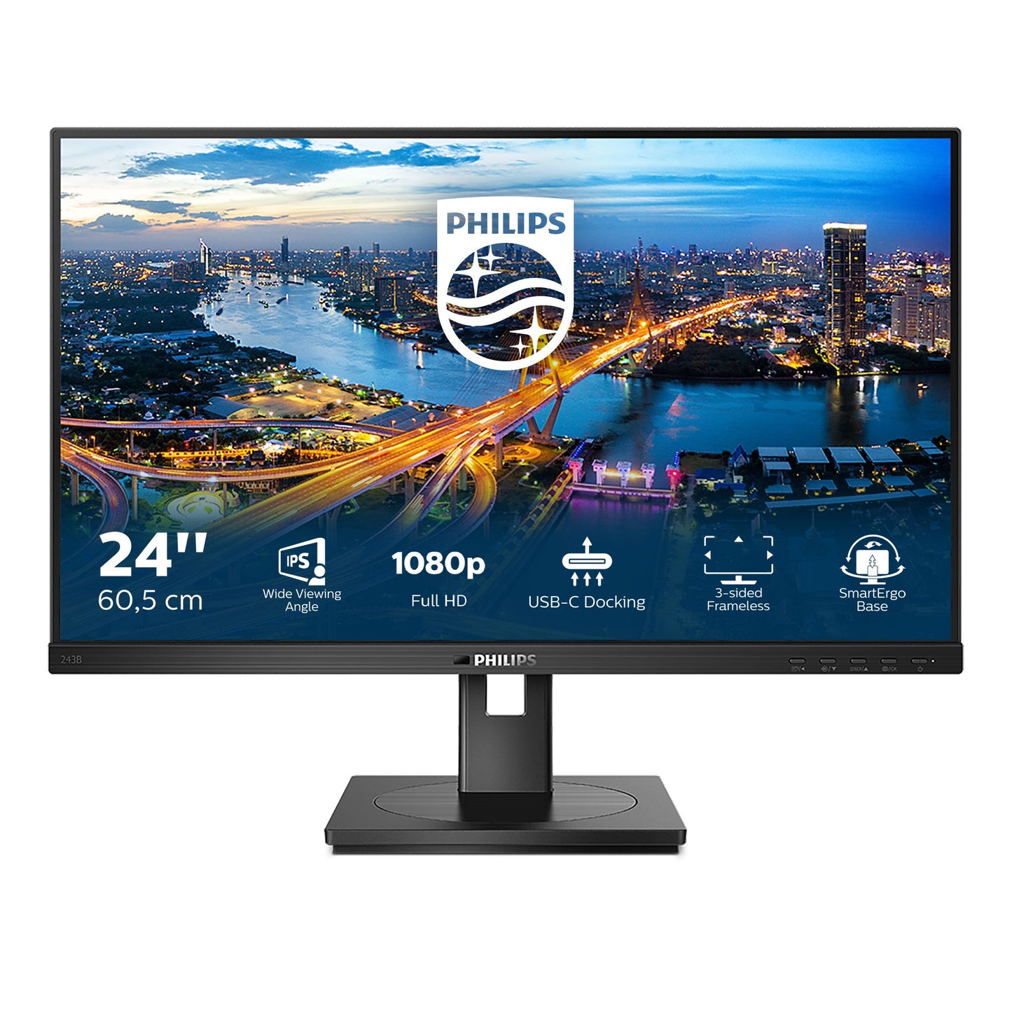 Philips B Line 243B1/00 - 60,5 cm (23.8") - 1920 x 1080 Pixel - Full HD - LED - 4 ms - Schwarz - Monitor